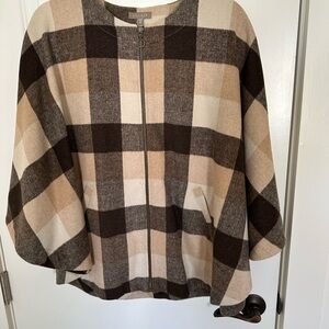 Lilla P Checkered Cape/jacket in Brown and Cream.